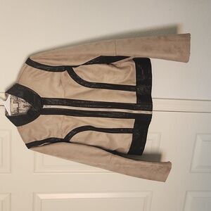 Chelsea & Violet Tan And Black Leather Jacket Plush Inside Size Large